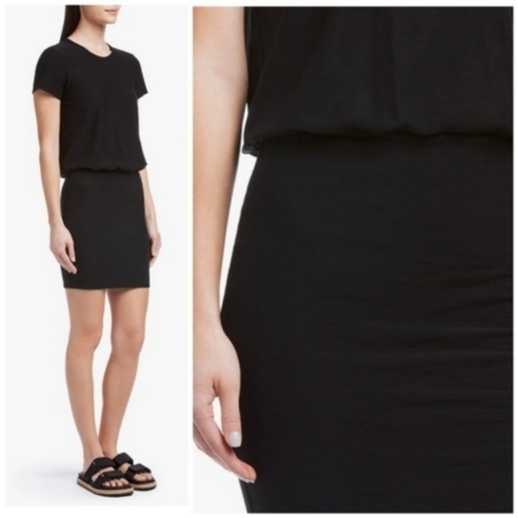 James Perse Short Sleeve Blouson Dress Black - Picture 2 of 5